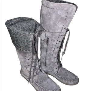 UGG Somaya Moccasin boots. Gray suede lace up.